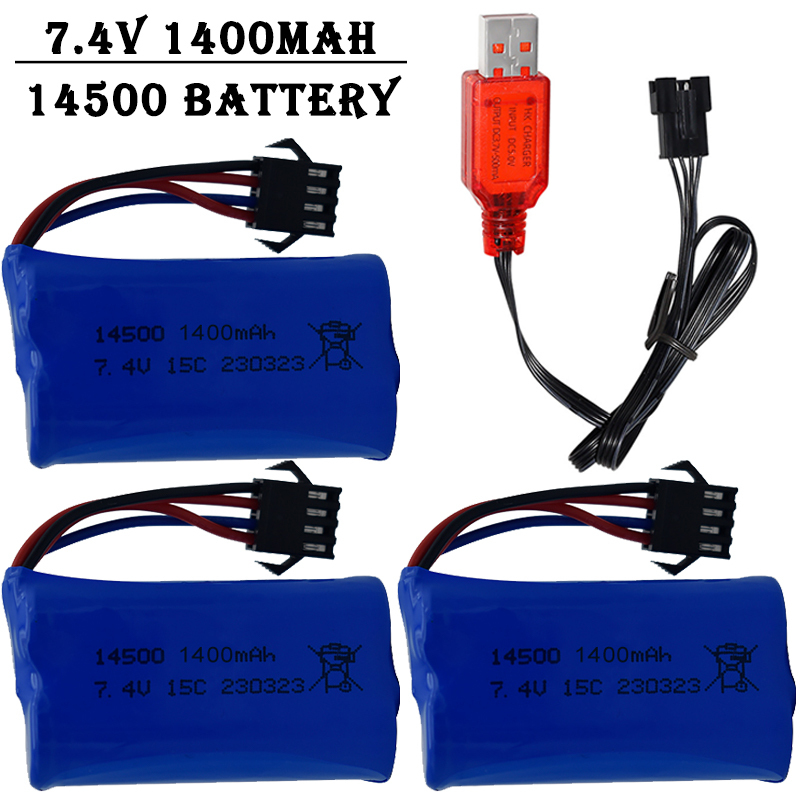 Rc Helicopter Parts - 7.4V 1400mAh 14500 แบตเตอรี่ลิเธียมไอออน/พร้อมปลั๊ก SM4P/เครื่องชาร์จ USB