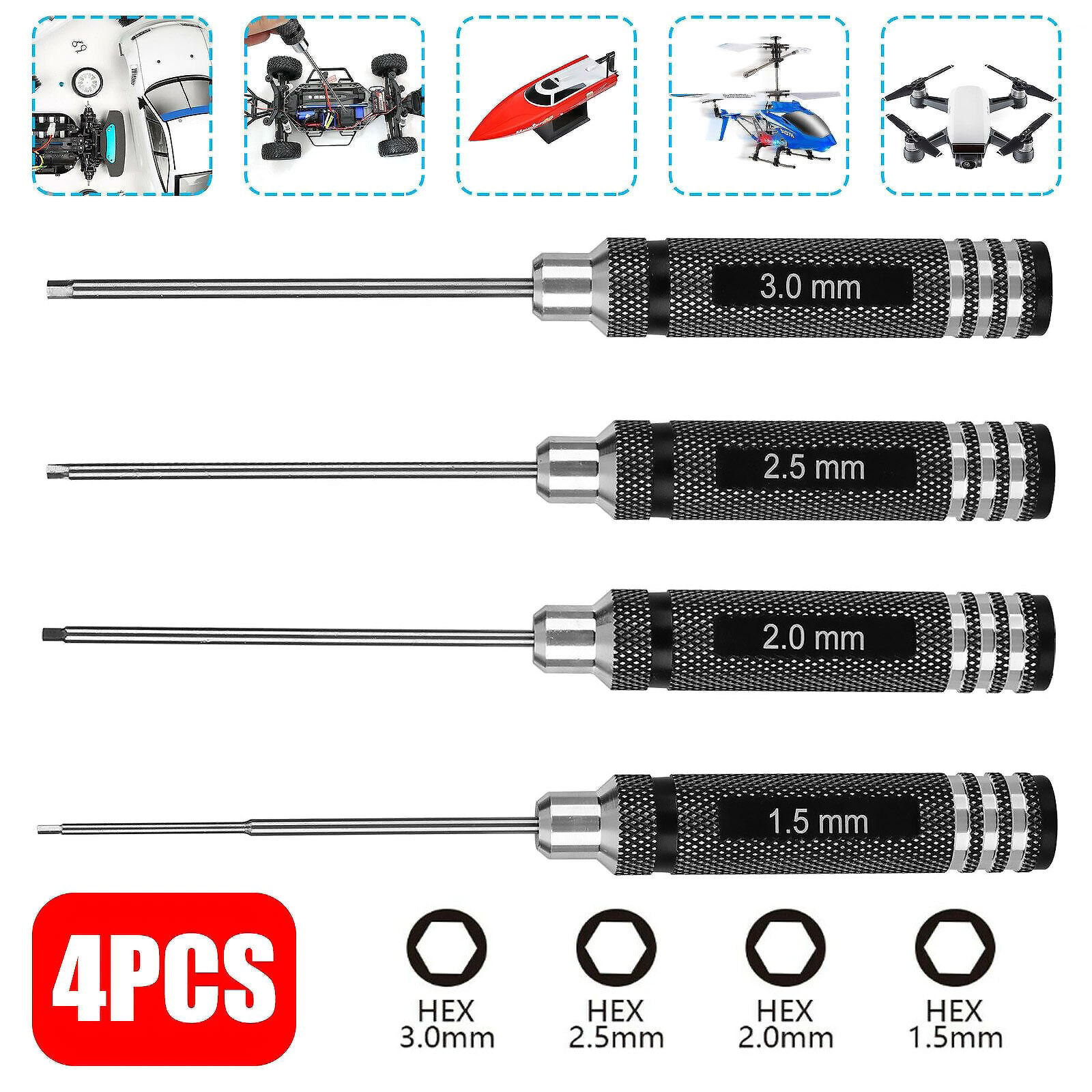 Rc Helicopter Tool Kit - ชุดไขควงหกเหลี่ยมสำหรับงานซ่อมรถยนต์บังคับวิทยุ เฮลิคอปเตอร์ เรือ โดรน ขนาด 1.5