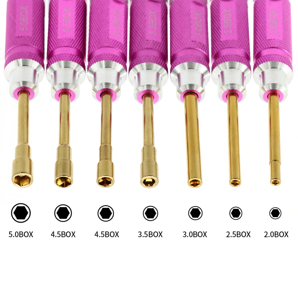Rc Helicopter Tool Kit - ชุดไขควงหกเหลี่ยม 7 ชิ้น 2-5 มม. ด้ามจับอลูมิเนียมอัลลอยสีแดงสำหรับเฮลิคอปเตอร์